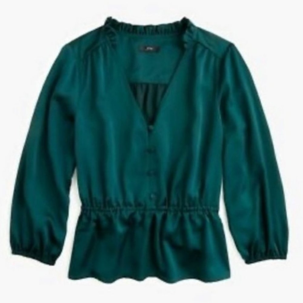 Forest Green Satin Peplum Blouse